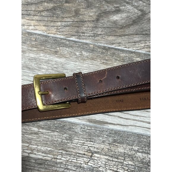 Vintage Brass Buckle Brown Full Grain Brown Leather Men's Belt 48" - Picture 5 of 5